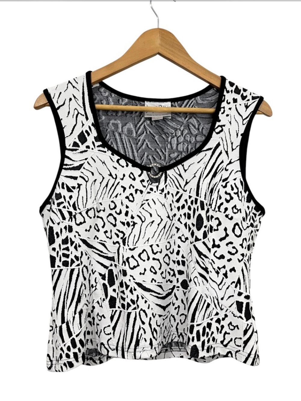 Joseph Ribkoff Black and White Mixed Abstract Print Sleeveless Top